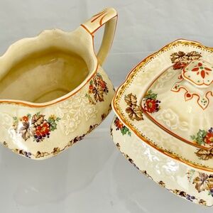 Vintage Myott Staffordshire Bone China Embossed Sugar & Creamer Pattern #FH2909